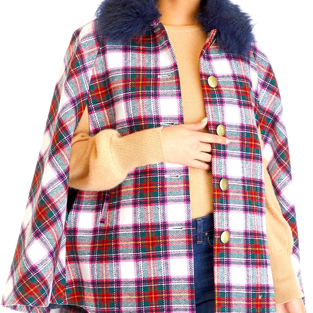 Crown & Ivy Womens Cape Sleeve Plaid Jacket